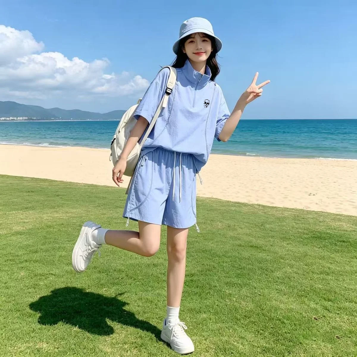 Golf Equipment Set - ชุดกอล์ฟฤดูร้อนสำหรับผู้ชายและผู้หญิง ป้องกันแสงแดด เสื้อและกางเกงขาสั้นคู่รัก ผ้าไหมน้ำแข็ง เย็นสบาย สไตล์ลำลอง