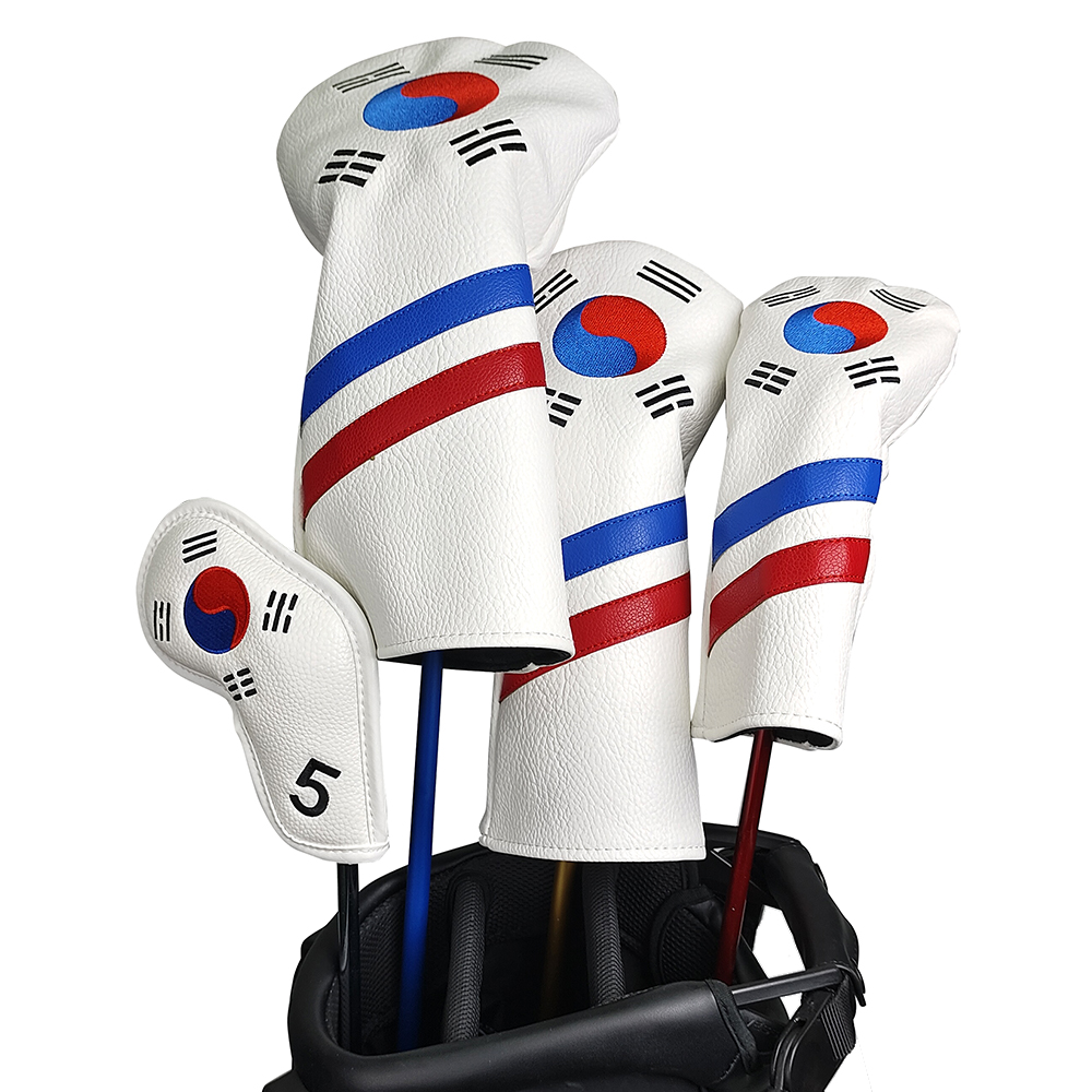 Golf Equipment Set - ชุดปลอกหุ้มหัวไม้กอล์ฟลายธงชาติเกาหลี - ปลอกหุ้มหัวไม้เหล็ก ไดรเวอร์ แฟร์เวย์ ไฮบริด